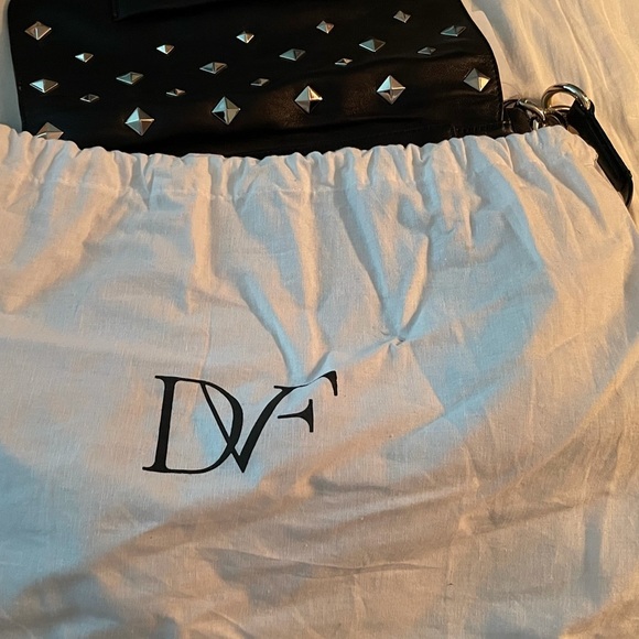 Diane Von Furstenberg Black Work Purse Tablet edgy rocker stud chic work travel - Picture 9 of 11